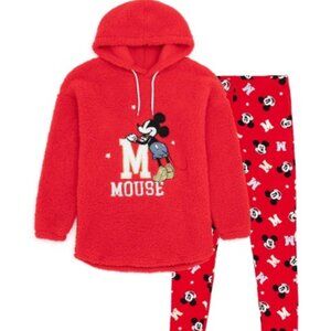 Disney Womens Long Sleeve Long Leg Pyjama Set Red Mickey Mouse - NWT